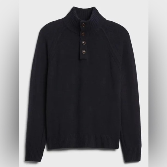 NWT! Banana Republic Navy Italian Wool Mock Neck Sweater - Size Large
